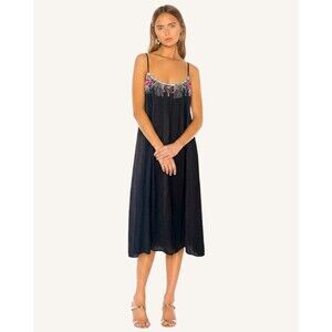 Johnny Was Midi Dress Size Large Black Embroidered Boho Slip Dress Elegant